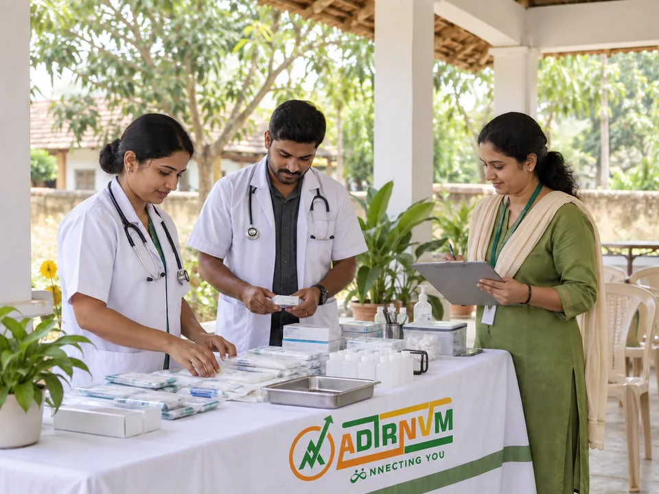 Illustrative ADIRNVM-branded scene: community healthcare initiative being prepared