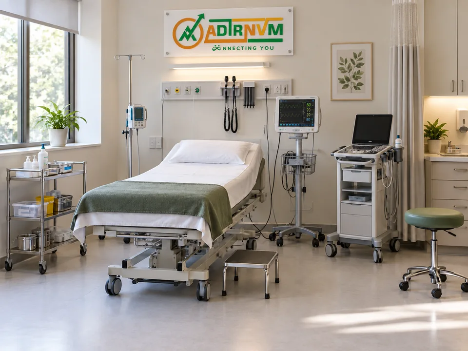 Illustrative ADIRNVM-branded scene: unbranded equipment in a clinical setting
