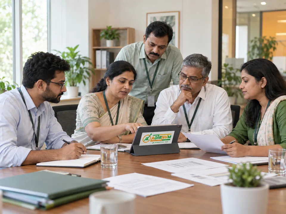 Illustrative ADIRNVM-branded scene: institutional procurement discussion
