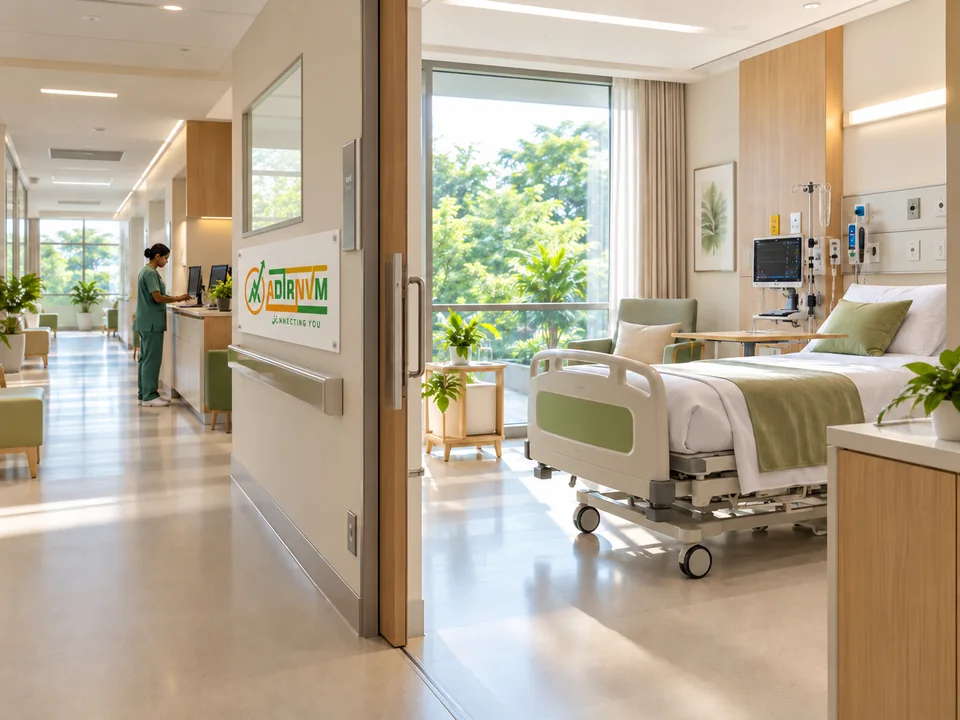 Illustrative ADIRNVM-branded scene: contemporary hospital care environment