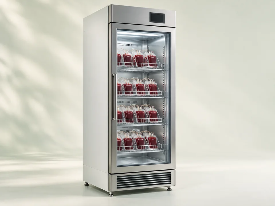 AI-generated generic illustration for Blood Bank Refrigerators; representative appearance only, not a supplied product