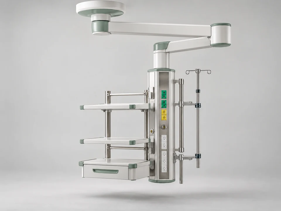 AI-generated generic illustration for Ceiling-Mounted Medical Supply Pendants; representative appearance only, not a supplied product