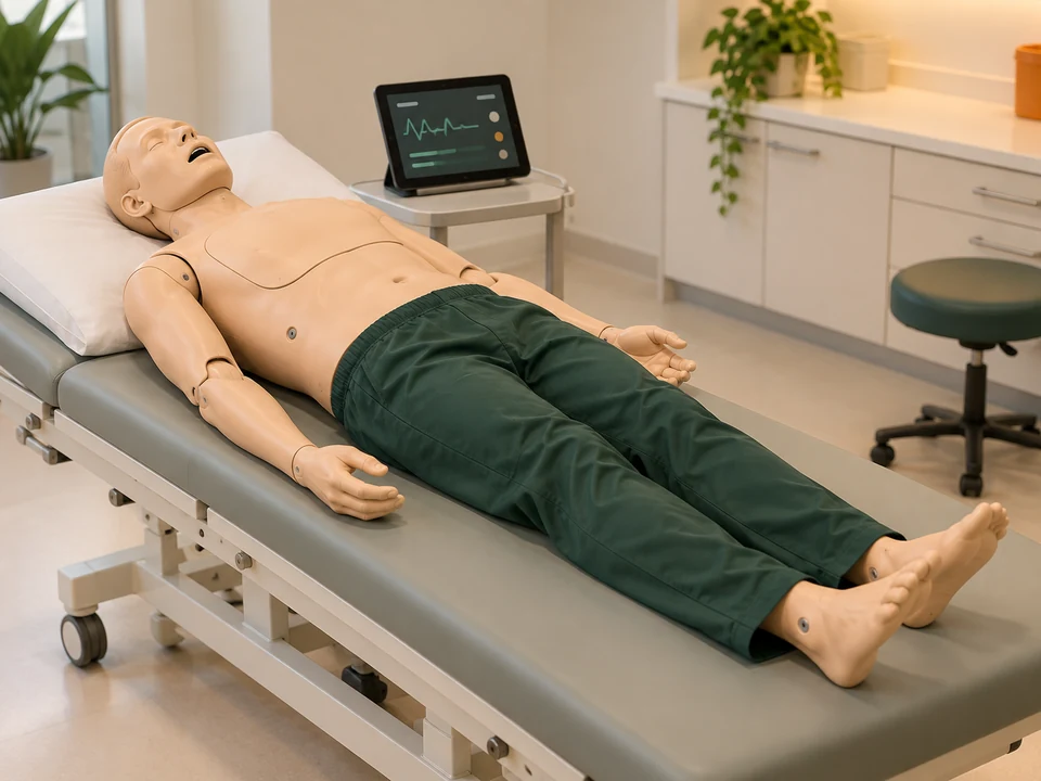 AI-generated generic clinical-training manikin; representative appearance only, not a supplied product