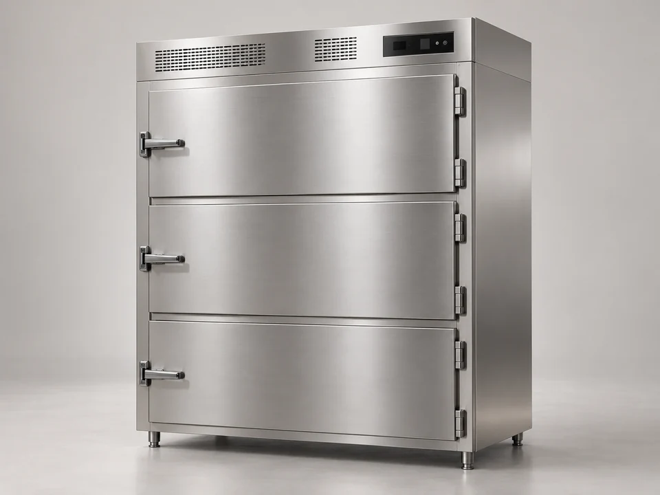 AI-generated generic illustration for Mortuary & Forensic Refrigeration Systems; representative appearance only, not a supplied product