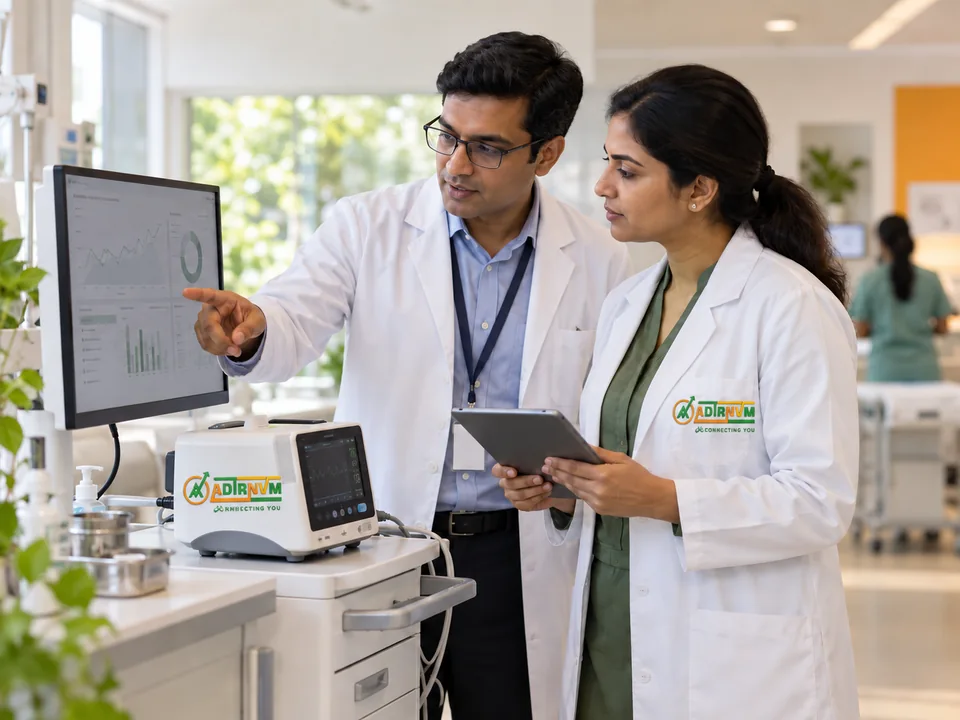Illustrative ADIRNVM-branded scene: healthcare technology planning environment